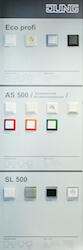 Стенд JUNG. Образцы товаров Eco Profi, AS 500 и SL 500.