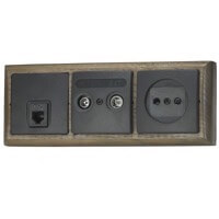 Блок электрическая розетка, ТВ-розетка, компьютерная розетка на 3 поста Simon 73 Loft, Цвет: Седой дуб / Графит