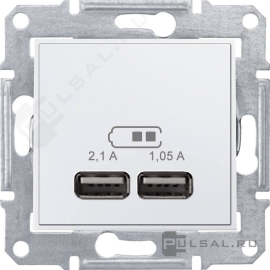 Розетка USB, 2,1А
Sedna,  USB type-A 5V,  двойная,   цвет - белый,  пластмасса,  SDN2710221,  Schneider Electric
 - PULSAL.RU