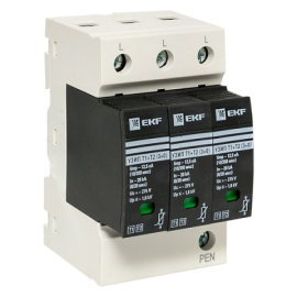 Устройство защиты от импульсных перенапряжений Т1+Т2 PROxima, 3 полюса, Класс 1,  Класс 2, 20 кА, 100 кА, OV12-3-503, EKF - PULSAL.RU