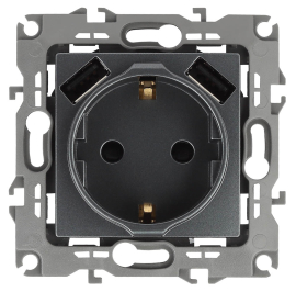 Розетка USB type-A, 3.0А с электрической розеткой
Эра 12,  USB type-A 5V,  двойная,   цвет - графит,  пластмасса,  Б0047846,  12-4109-12,  ЭРА
 - PULSAL.RU