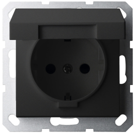 Розетка
R1,  R2,  R3,  со шторками,  с крышкой,  с заземлением,  одинарная,  винтовые клеммы,   цвет - черный матовый,  пластмасса,  85505PB,  Wedder
 - PULSAL.RU