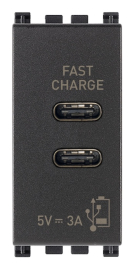 Зарядка USB type-C+C, 3А с быстрой зарядкой
Arke,  USB type-C 5V,  двойная,   цвет - антрацит серый,  пластмасса,  19292.CC VIM,  19292.CC,  Vimar
 - PULSAL.RU