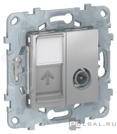 Розетка одиночная TV+RJ45
Unica New Pure,  Unica New Studio,  телевизионная (TV),  одинарная,   цвет - алюминий,  пластмасса,  NU547030,  Schneider Electric
 - PULSAL.RU