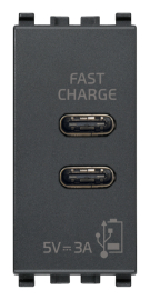 Зарядка USB type-C+C, 3А с быстрой зарядкой
Eikon EVO,  Eikon EXE,  USB type-C 5V,  двойная,   цвет - антрацит серый,  пластмасса,  20292.CC VIM,  20292.CC,  Vimar
 - PULSAL.RU