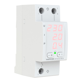 Многофункциональное реле напряжения с контролем тока 1P+N Relay welrok, 1НО, 40А, 220В AC, VIP-40 red, Welrok - PULSAL.RU
