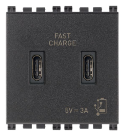 Зарядка USB type-C+C, 3А с быстрой зарядкой
Arke,  USB type-C 5V,  двойная,   цвет - антрацит серый,  пластмасса,  19295.CC VIM,  19295.CC,  Vimar
 - PULSAL.RU