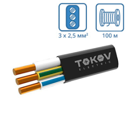 Кабель плоский ППГ-Пнг(А)-HF 3х2,5 (бухта 100м) Кабель плоский ППГ-Пнг(А)-HF 3х2,5 (бухта 100м)