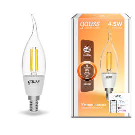Лампа Gauss Smart Home Filament СF35 4,5W 495lm 2700К E14 диммируемая LED 1/10/40
филаментная
Smart Light,   цоколь - E14,   мощность - 4.5Вт,   световой поток - 495Лм,   цветовая температура - 2700К,  диммируется,  1260112,  Gauss - PULSAL.RU Лампа Gauss Smart Home Filament СF35 4,5W 495lm 2700К E14 диммируемая LED 1/10/40
филаментная
Smart Light,   цоколь - E14,   мощность - 4.5Вт,   световой поток - 495Лм,   цветовая температура - 2700К,  диммируется,  1260112,  Gauss - PULSAL.RU