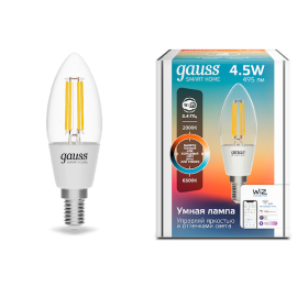 Лампа Gauss Smart Home Filament С35 4,5W 495lm 2000-6500К E14 изм.цвет.темп.+дим. LED 1/10/40
филаментная
Smart Light,   цоколь - E14,   мощность - 4.5Вт,   световой поток - 495Лм,   цветовая температура - 2000Кцветовая температура - 2000+2700+3000+4000+5500+6500Кцветовая температура - 2700Кцветовая температура - 3000+4000+6500Кцветовая температура - 4000Кцветовая температура - 6500К,  диммируется,  1250112,  Gauss - PULSAL.RU Лампа Gauss Smart Home Filament С35 4,5W 495lm 2000-6500К E14 изм.цвет.темп.+дим. LED 1/10/40
филаментная
Smart Light,   цоколь - E14,   мощность - 4.5Вт,   световой поток - 495Лм,   цветовая температура - 2000Кцветовая температура - 2000+2700+3000+4000+5500+6500Кцветовая температура - 2700Кцветовая температура - 3000+4000+6500Кцветовая температура - 4000Кцветовая температура - 6500К,  диммируется,  1250112,  Gauss - PULSAL.RU