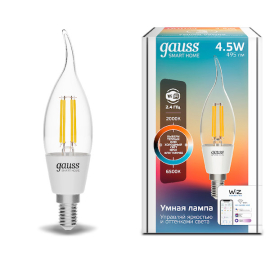 Лампа Gauss Smart Home Filament СF35 4,5W 495lm 2000-6500К E14 изм.цвет.темп.+дим. LED 1/10/40
филаментная
Smart Light,   цоколь - E14,   мощность - 4.5Вт,   световой поток - 495Лм,   цветовая температура - 2000Кцветовая температура - 2000+2700+3000+4000+5500+6500Кцветовая температура - 2700Кцветовая температура - 2700+4100Кцветовая температура - 3000+4000+6500Кцветовая температура - 4000Кцветовая температура - 5500Кцветовая температура - 6500К,  диммируется,  1280112,  Gauss - PULSAL.RU Лампа Gauss Smart Home Filament СF35 4,5W 495lm 2000-6500К E14 изм.цвет.темп.+дим. LED 1/10/40
филаментная
Smart Light,   цоколь - E14,   мощность - 4.5Вт,   световой поток - 495Лм,   цветовая температура - 2000Кцветовая температура - 2000+2700+3000+4000+5500+6500Кцветовая температура - 2700Кцветовая температура - 2700+4100Кцветовая температура - 3000+4000+6500Кцветовая температура - 4000Кцветовая температура - 5500Кцветовая температура - 6500К,  диммируется,  1280112,  Gauss - PULSAL.RU