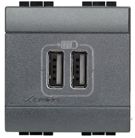 Розетка USB, 1.5А
LivingLight,  LivingLight AIR,  USB type-A 5V,  двойная,   цвет - антрацит,  пластмасса,  L4285C2,  BTicino
 - PULSAL.RU