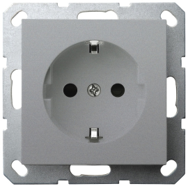 Розетка
G series,  со шторками,  с заземлением,  одинарная,   цвет - алюминий,  пластмасса,  G5501S,  Jasmart
 - PULSAL.RU