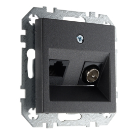 Розетка одиночная TV+RJ45
Epsilon,  Retro Liregus,  телевизионная (TV),  одинарная,   цвет - антрацит,  пластмасса,  ITVKL-1-01.E/J,  LIREGUS
 - PULSAL.RU