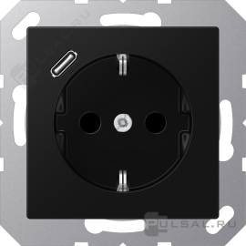 Розетка USB C с электрической розеткой
A VIVA,  A creation,  A 550,  A flow,  USB type-C 5V,  Электр. с USB,  одинарная,   цвет - черный матовый,  пластмасса,  A1520-18CSWM,  A 1520-18 C SWM,  JUNG
 - PULSAL.RU