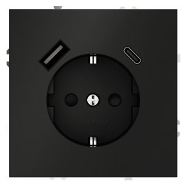 Электрическая розетка с зарядкой USB A+C, 3.2А
S70,  USB type-C 5V,  USB type-A 5V,  Электр. с USB,  двойная,   цвет - черный матовый,  пластмасса,  VLS040508,  Voltum
 - PULSAL.RU