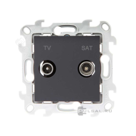 Розетка одиночная
Simon 24 Harmonie,  телевизионная (TV),  спутниковая (SAT),  двойная,   цвет - графит,  пластмасса,  2410487-038,  Simon
 - PULSAL.RU