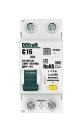 Автомат дифференциального тока ДИФ-103, 1+N полюс, 20А, C, 6 кА,  тип - AC, 30 мА, 16312DEK, Dekraft - PULSAL.RU