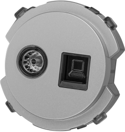 Розетка оконечная TV+RJ45 Cat.5 (UTP)
Байкал,  телевизионная (TV),  одинарная,   цвет - платина,  пластмасса,  SQ1819-0319,  TDM
 - PULSAL.RU