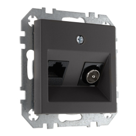 Розетка одиночная TV+RJ45
Epsilon,  Retro Liregus,  телевизионная (TV),  одинарная,   цвет - черно-коричневый матовый,  пластмасса,  ITVKL-1-01.R/ON59,  29-234,  LIREGUS
 - PULSAL.RU